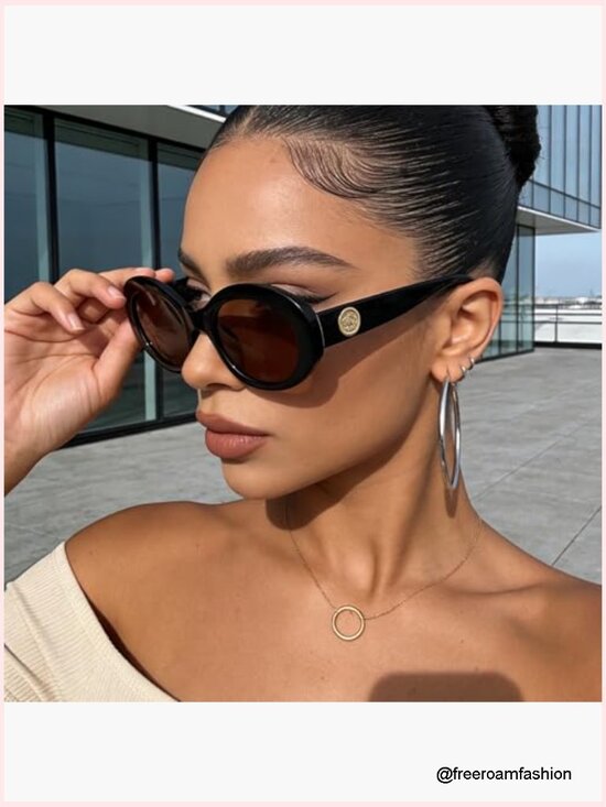 Retro Oval Sunglasses Chunky Thick Frame UV Protection Y2k Trendy Shades main image 6